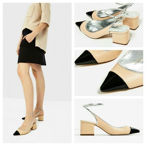 Zara Shoes - Zara Color Block Cap Toe Slingback Heels